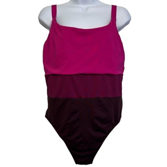 Athleta Coastline Colorblock Electric Fuchsia Swimsuit Size XL EUC #1562